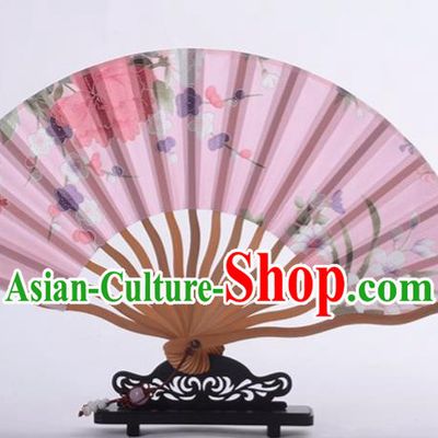 Traditional Chinese Printing Butterfly Flower Pink Silk Fan China Bamboo Accordion Folding Fan Oriental Fan