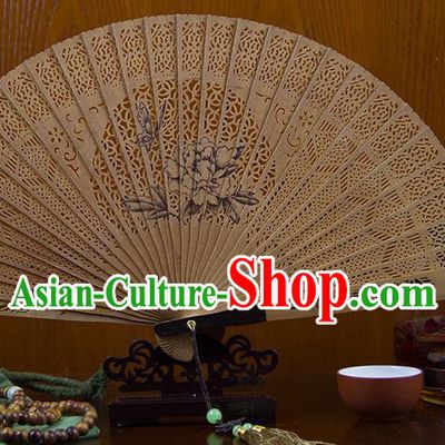 Traditional Chinese Hand Painting Peony Sandalwood Fan China Accordion Folding Fan Oriental Fan