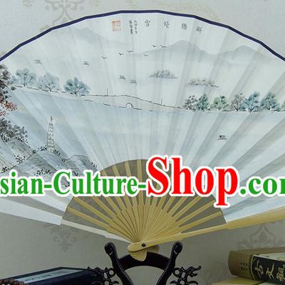 Traditional Chinese Hand Painting Snow Bridge Paper Fan China Accordion Folding Fan Oriental Fan
