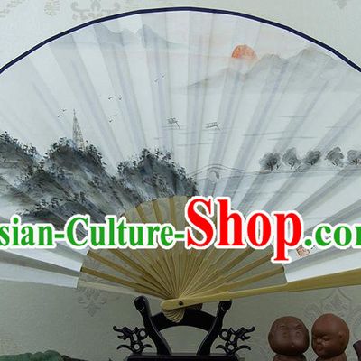Traditional Chinese Hand Painting Sunset Glow Paper Fan China Accordion Folding Fan Oriental Fan