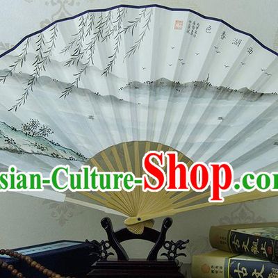 Traditional Chinese Hand Painting West Lake Spring Scenery Paper Fan China Accordion Folding Fan Oriental Fan