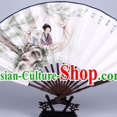 Traditional Chinese Handmade Printing Beauty Paper Folding Fan China Wenge Accordion Fan Oriental Fan