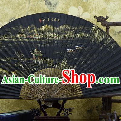 Traditional Chinese Hand Painting Flower Harbor Mulberry Paper Fan China Accordion Folding Fan Oriental Fan