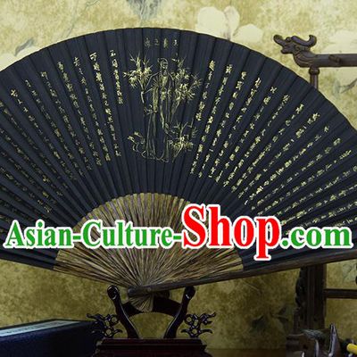 Traditional Chinese Hand Painting Lan Ting Preface Mulberry Paper Fan China Accordion Folding Fan Oriental Fan