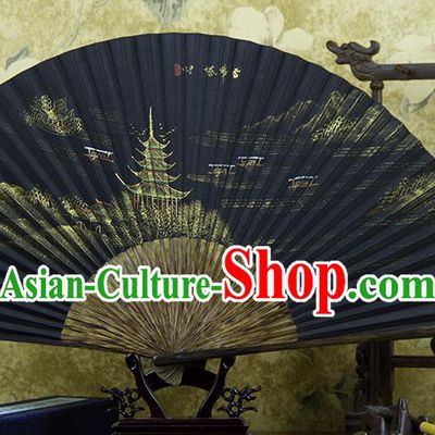 Traditional Chinese Hand Painting Lei Feng Tower Mulberry Paper Fan China Accordion Folding Fan Oriental Fan