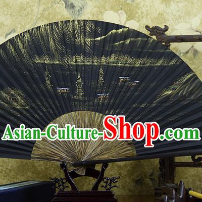 Traditional Chinese Hand Painting Three Pools Mirroring the Moon Mulberry Paper Fan China Accordion Folding Fan Oriental Fan