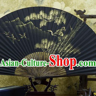 Traditional Chinese Hand Painting Pine Crane Mulberry Paper Fan China Accordion Folding Fan Oriental Fan