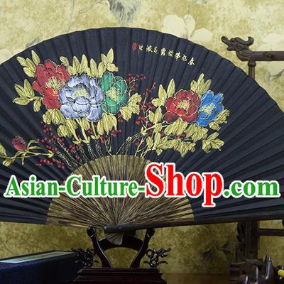 Traditional Chinese Hand Painting Peony Mulberry Paper Fan China Accordion Folding Fan Oriental Fan