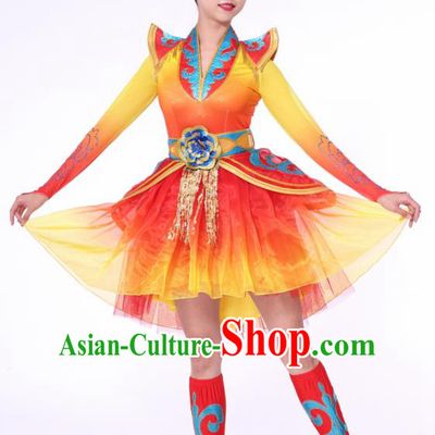 Chinese Traditional Drum Dance Dress China Folk Dance Stage Performance Costume for Women