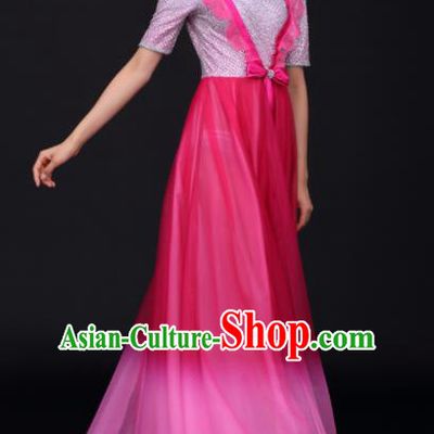 Chinese Traditional Opening Dance Chorus Rosy Dress China Modern Dance Stage Performance Costume for Women