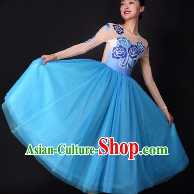 Professional Modern Dance Chorus Blue Dress Opening Dance Stage Performance Costume for Women