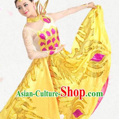 Professional Modern Dance Golden Dress Opening Dance Stage Performance Costume for Women