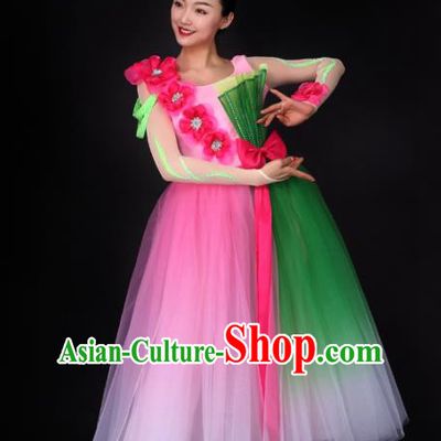 Chinese Traditional Modern Dance Pink Dress Opening Dance Stage Performance Costume for Women
