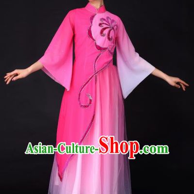 Chinese Traditional Classical Dance Rosy Veil Dress Umbrella Dance Stage Performance Costume for Women