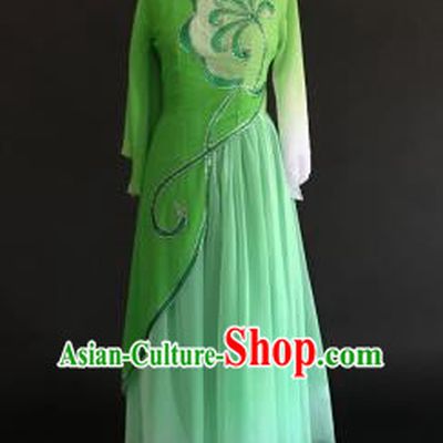 Chinese Traditional Classical Dance Green Veil Dress Umbrella Dance Stage Performance Costume for Women
