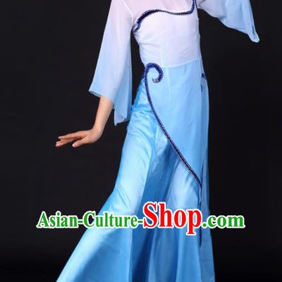 Chinese Classical Dance Umbrella Dance Blue Dress Traditional Stage Performance Costume for Women