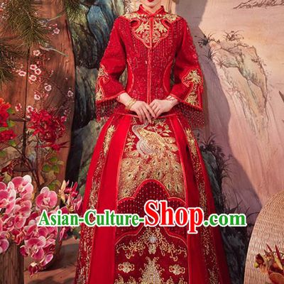 Chinese Traditional Wedding Dress Ancient Bride Embroidered Peacock Xiuhe Suits Costume for Women