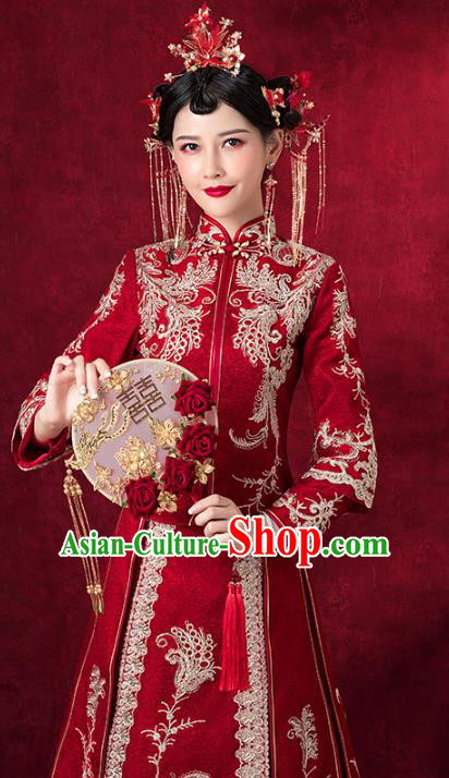 Chinese Traditional Embroidered Phoenix Xiuhe Suits Wedding Dress Ancient Bride Costume for Women Chinese Traditional Embroidered Phoenix Xiuhe Suits Wedding Dress Ancient Bride Costume for Women