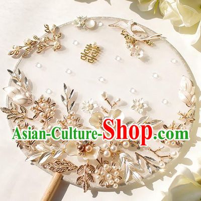 Chinese Traditional Hanfu Shell Palace Fans Classical Wedding Round Fan for Women