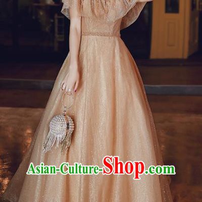 Professional Modern Dance Champagne Veil Dress Compere Stage Performance Costume for Women