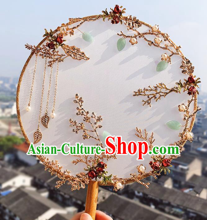 Chinese Traditional Hanfu Silk Palace Fans Classical Wedding Round Fan for Women Chinese Traditional Hanfu Silk Palace Fans Classical Wedding Round Fan for Women