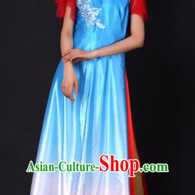 Professional Chorus Modern Dance Blue Dress Opening Dance Stage Performance Costume for Women