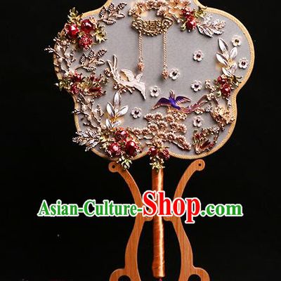 Chinese Traditional Hanfu Wedding Palace Fans Classical Plum Fan for Women