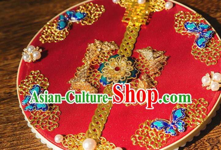 Chinese Traditional Hanfu Wedding Red Palace Fans Classical Round Fan for Women Chinese Traditional Hanfu Wedding Red Palace Fans Classical Round Fan for Women