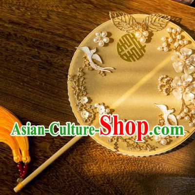 Chinese Traditional Hanfu Wedding Yellow Palace Fans Classical Round Fan for Women