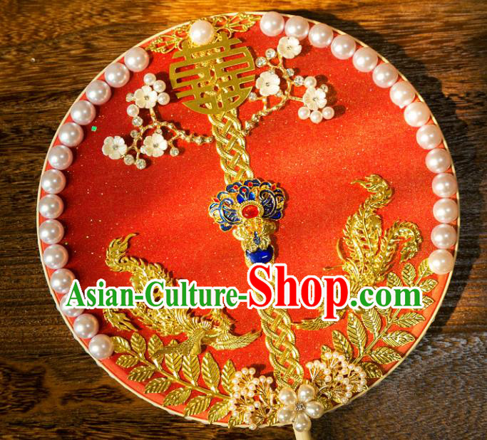 Chinese Traditional Hanfu Cloisonne Red Palace Fans Classical Wedding Round Fan for Women Chinese Traditional Hanfu Cloisonne Red Palace Fans Classical Wedding Round Fan for Women