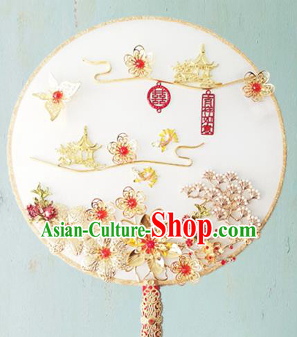 Chinese Traditional Hanfu White Palace Fans Classical Wedding Round Fan for Women Chinese Traditional Hanfu White Palace Fans Classical Wedding Round Fan for Women