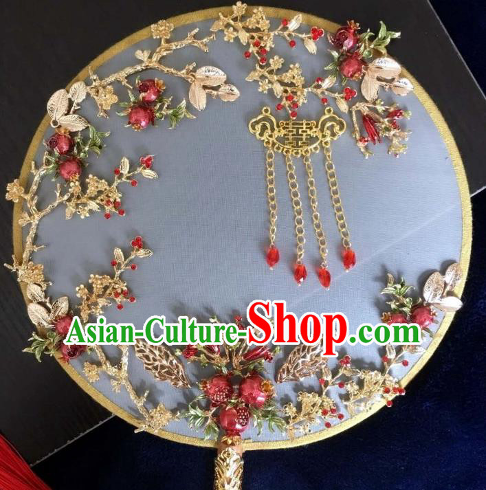 Chinese Traditional Hanfu Palace Fans Classical Wedding Pomegranate Round Fan for Women Chinese Traditional Hanfu Palace Fans Classical Wedding Pomegranate Round Fan for Women