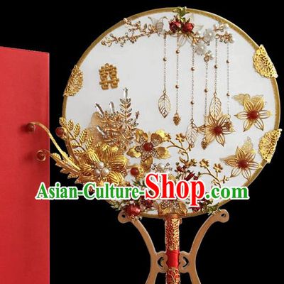 Chinese Traditional Handmade Hanfu Palace Fans Classical Wedding Round Fan for Women