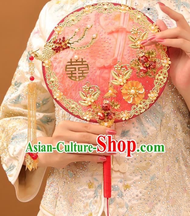 Chinese Traditional Handmade Hanfu Red Palace Fans Classical Wedding Silk Fan for Women Chinese Traditional Handmade Hanfu Red Palace Fans Classical Wedding Silk Fan for Women