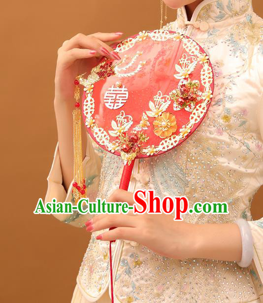 Chinese Traditional Handmade Hanfu Red Palace Fans Classical Wedding Silk Fan for Women Chinese Traditional Handmade Hanfu Red Palace Fans Classical Wedding Silk Fan for Women