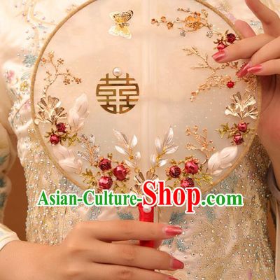 Chinese Traditional Handmade Hanfu Pomegranate Palace Fans Classical Wedding Silk Fan for Women