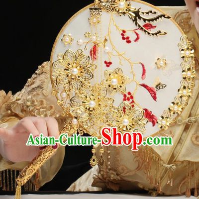 Chinese Traditional Handmade Hanfu Palace Fans Classical Wedding Silk Round Fan for Women