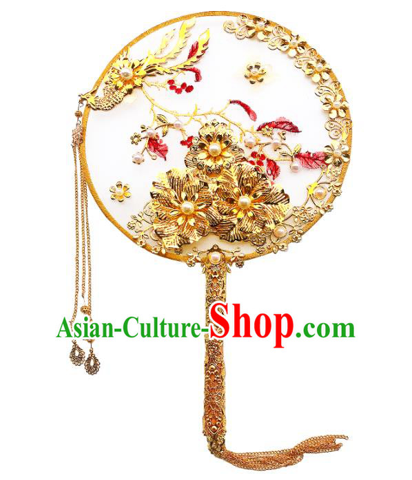Chinese Traditional Handmade Hanfu Palace Fans Classical Wedding Silk Round Fan for Women Chinese Traditional Handmade Hanfu Palace Fans Classical Wedding Silk Round Fan for Women