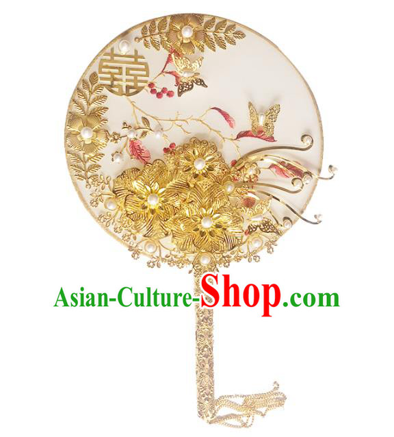 Chinese Traditional Handmade Palace Fans Classical Hanfu Wedding Silk Round Fan for Women Chinese Traditional Handmade Palace Fans Classical Hanfu Wedding Silk Round Fan for Women