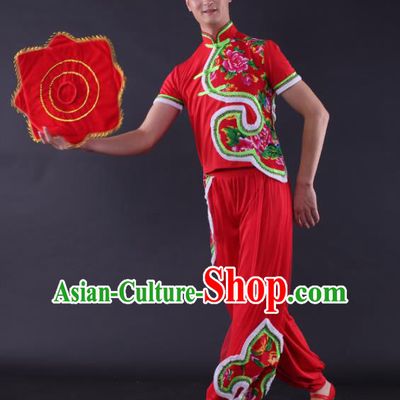 Chinese Traditional Male Yangko Dance Red Clothing China Folk Dance Stage Performance Costume for Men