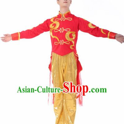 Chinese Traditional Opening Dance Red Clothing China Folk Dance Stage Performance Costume for Men