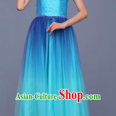 Chinese Traditional Opening Dance Chorus Blue Dress Modern Dance Stage Performance Costume for Women