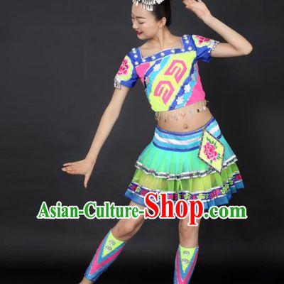 Chinese Hmong Dance Short Dress Traditional Miao Nationality Stage Performance Costume for Women