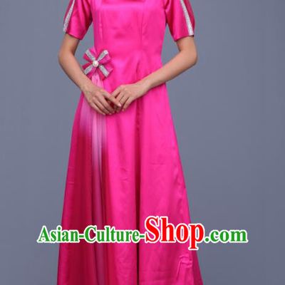 Chinese Traditional Chorus Rosy Dress Opening Dance Stage Performance Costume for Women