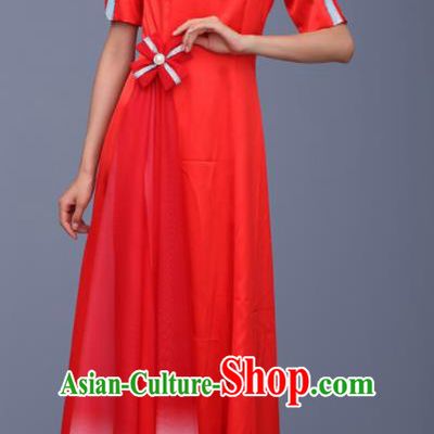Chinese Traditional Chorus Red Dress Opening Dance Stage Performance Costume for Women