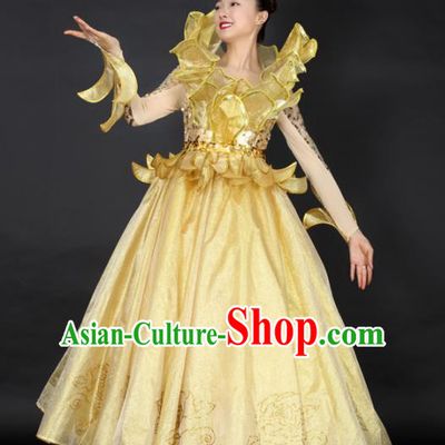 Professional Modern Dance Golden Dress Opening Dance Compere Stage Performance Costume for Women