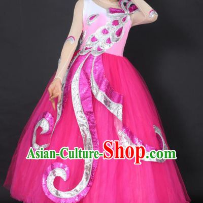 Professional Compere Modern Dance Rosy Dress Opening Dance Stage Performance Costume for Women