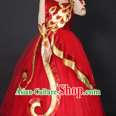 Professional Compere Modern Dance Red Dress Opening Dance Stage Performance Costume for Women