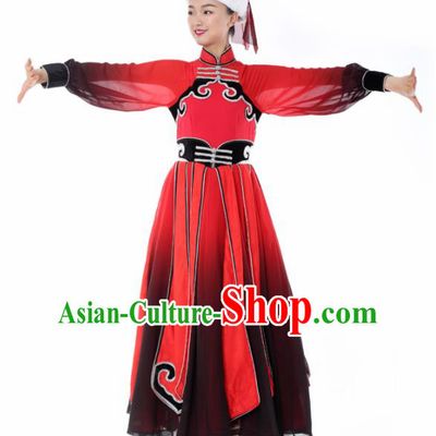 Chinese Mongolian Dance Red Dress Traditional Mongol Nationality Stage Performance Costume for Women