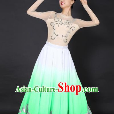 Chinese Mongolian Dance Green Dress Traditional Mongol Nationality Stage Performance Costume for Women